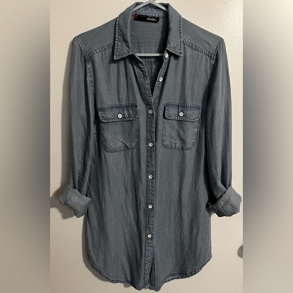 GSL Collection denim like button down. 100% super soft Tencel. Size XS. - Picture 1 of 4
